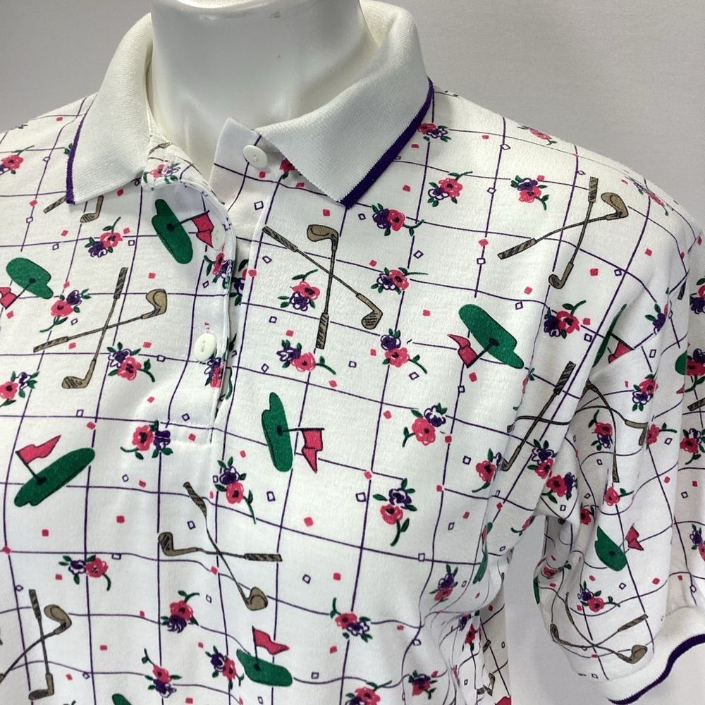 Vintage Jason Maxwell Golf Print Polo Shirt M